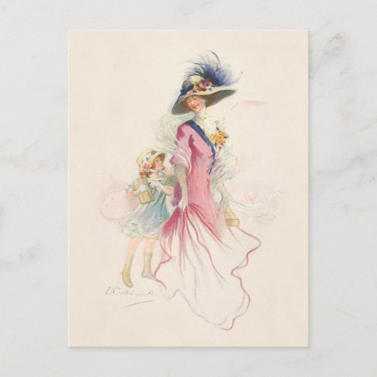 笑顔ビクトリアンの母と娘のホリデーポスト シーズンポストカード (正面)