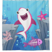 笑顔ピンクベビーシャークシャワーカーテン シャワーカーテン (正面)