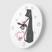 笑顔モダンの猫の時計 ラージ壁時計 (傾斜)