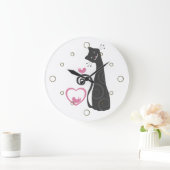 笑顔モダンの猫の時計 ラージ壁時計 (ホーム)