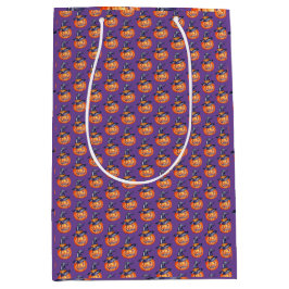 笑顔不気味のハロウィーンパンプキンラッピング紙 ミディアムペーパーバッグ