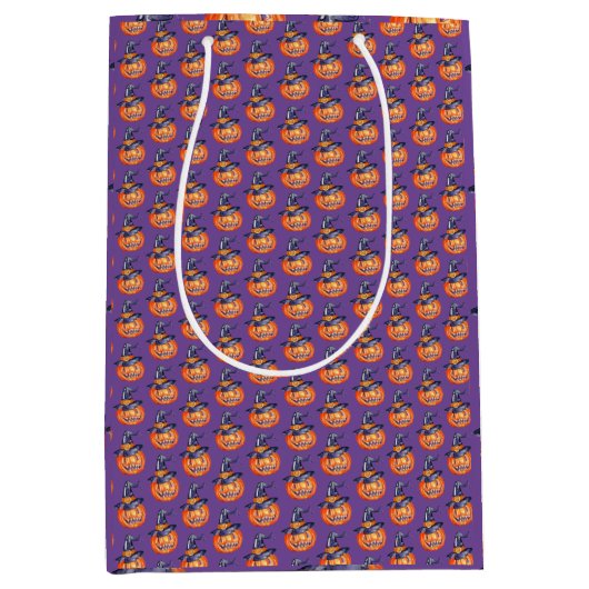笑顔不気味のハロウィーンパンプキンラッピング紙 ミディアムペーパーバッグ (正面)