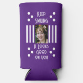 笑顔保2枚の写真ストライプを追加 スリム缶クーラー (正面)