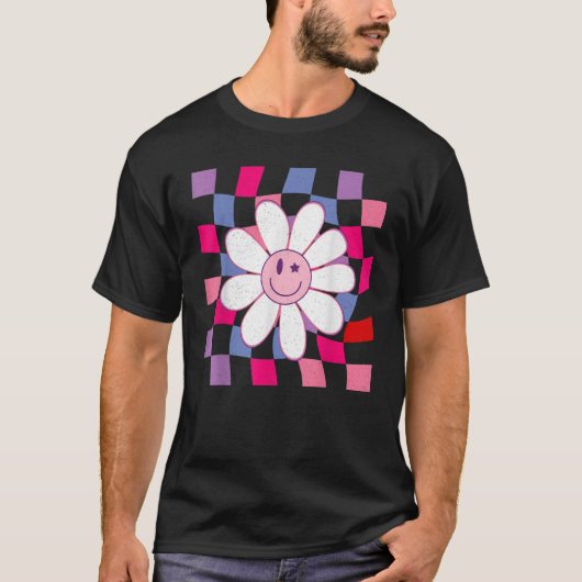 笑顔市松模様にハッピー顔波状チェッカーボードお尻 Tシャツ (正面)