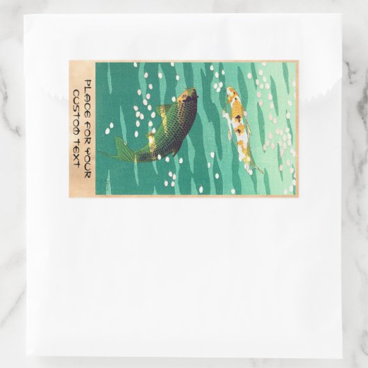 笠松コイ魚の池の日本美術 長方形シール (バッグ)