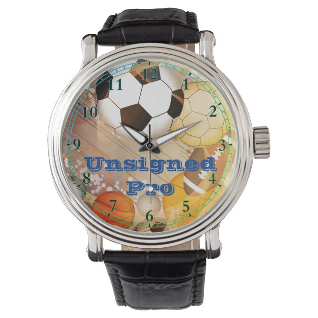 符号なしプロブラックヴィンテージレザーウォッチ 腕時計 (正面)