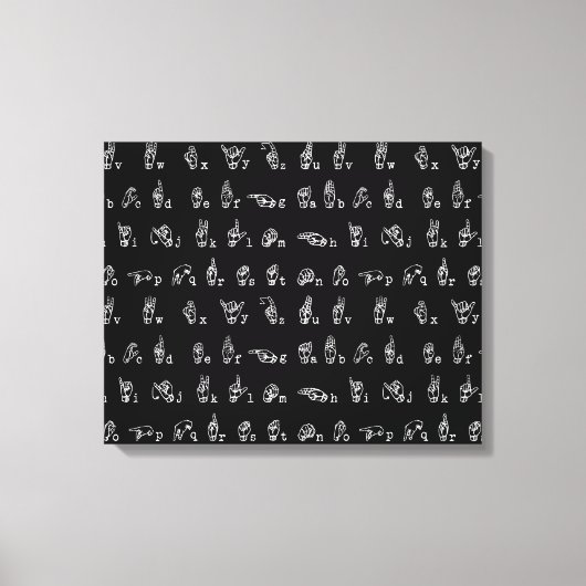 符号言語アルファベット//黒の白// キャンバスプリント (正面)