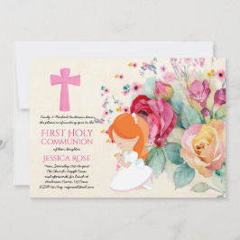 第かわいらし聖聖餐式招待状の花 招待状