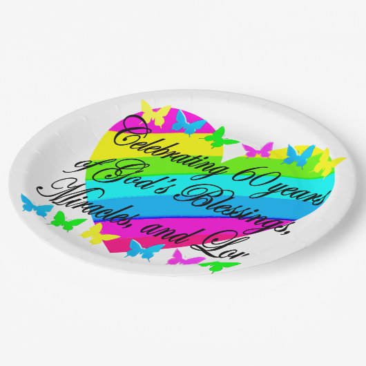 第かわいらし60誕生日の祈りの贈り物 ペーパープレート (アングル)