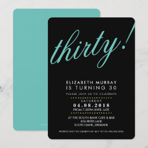 第はっきりした30誕生日パーティー招待状黒ミント 招待状