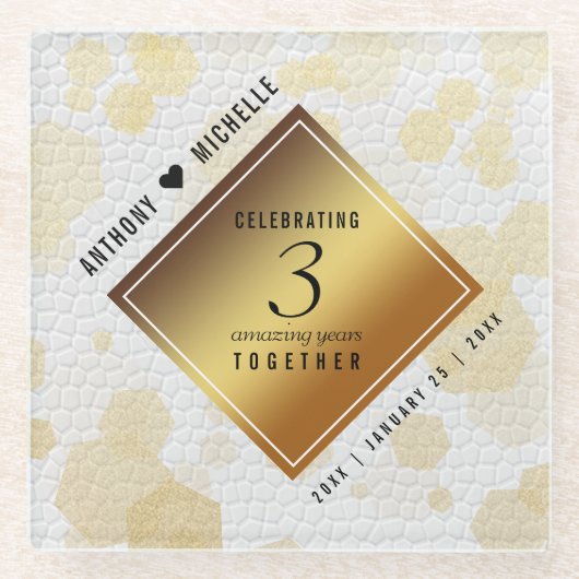 第エレガント革結婚周年記念 ガラスコースター (正面)