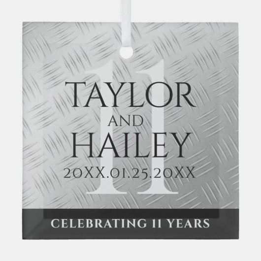 第エレガント11回鉄結婚鋼記念日お祝い ガラスオーナメント (正面)