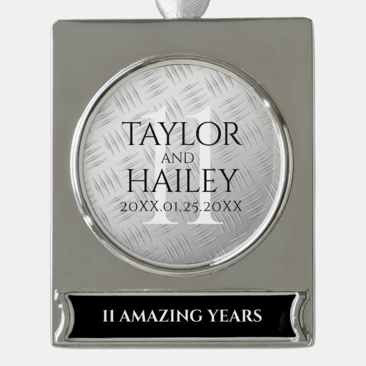 第エレガント11回鉄結婚鋼記念日お祝い シルバープレートバナーオーナメント (正面)