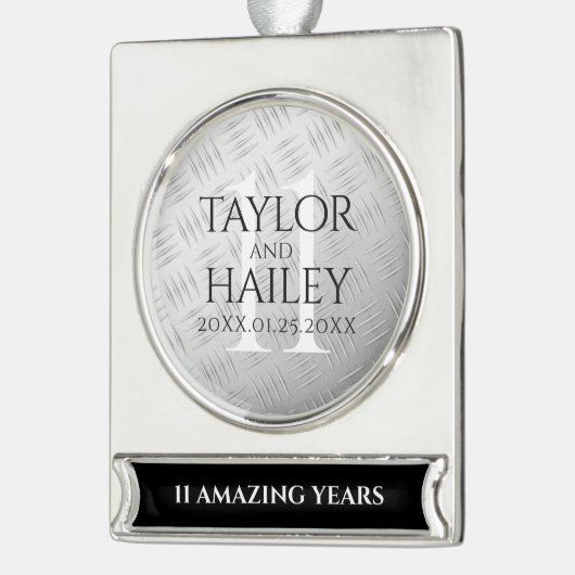 第エレガント11回鉄結婚鋼記念日お祝い シルバープレートバナーオーナメント (左)