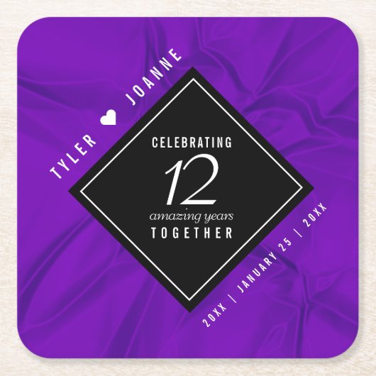 第エレガント12回絹結婚祭お祝い スクエアペーパーコースター (正面)