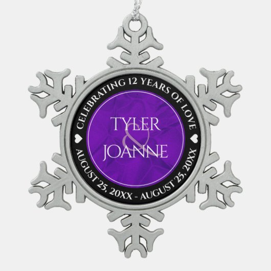 第エレガント12回絹結婚祭お祝い スノーフレークピューターオーナメント (正面)