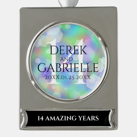 第エレガント14回オ結婚パール記念日お祝い シルバープレートバナーオーナメント (正面)