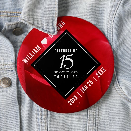 第エレガント15回バラ結婚記念お祝い 缶バッジ (インサイチュ)