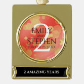 第エレガント2回ガーネ結婚の記念日お祝い ゴールドプレートバナーオーナメント (正面)