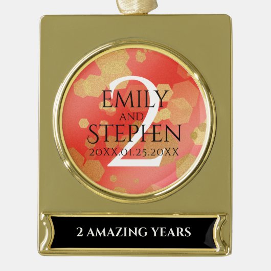 第エレガント2回ガーネ結婚の記念日お祝い ゴールドプレートバナーオーナメント (正面)