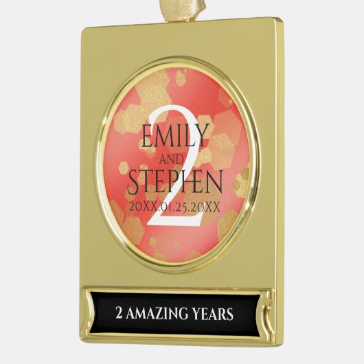 第エレガント2回ガーネ結婚の記念日お祝い ゴールドプレートバナーオーナメント (左)