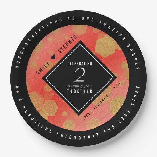 第エレガント2回ガーネ結婚の記念日お祝い ペーパープレート (正面)