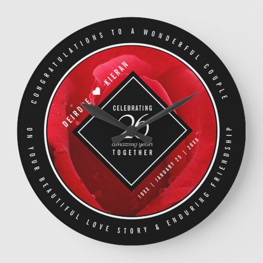 第エレガント26バラ結婚記念お祝い ラージ壁時計 (正面)