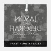 第エレガント4回リネン結婚ズ記念お祝い ガラスオーナメント (裏面)