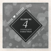 第エレガント4回リネン結婚ズ記念お祝い ガラスコースター (正面)