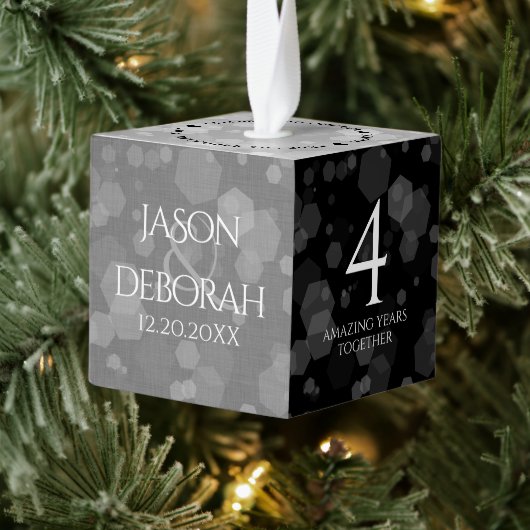 第エレガント4回リネン結婚ズ記念お祝い キューブオーナメント (ツリー)