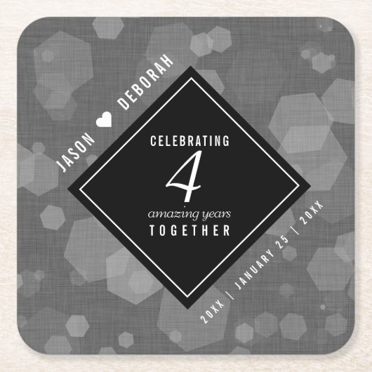 第エレガント4回リネン結婚ズ記念お祝い スクエアペーパーコースター (正面)