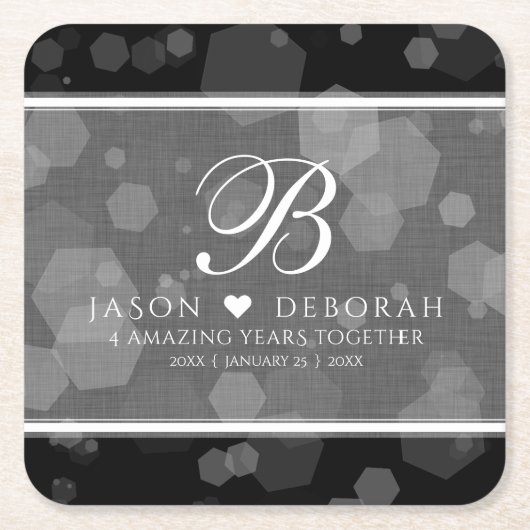 第エレガント4回リネン結婚ズ記念お祝い スクエアペーパーコースター (正面)