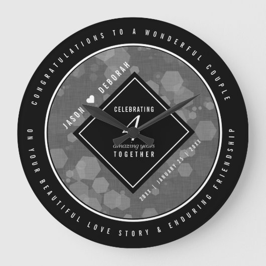 第エレガント4回リネン結婚ズ記念お祝い ラージ壁時計 (正面)