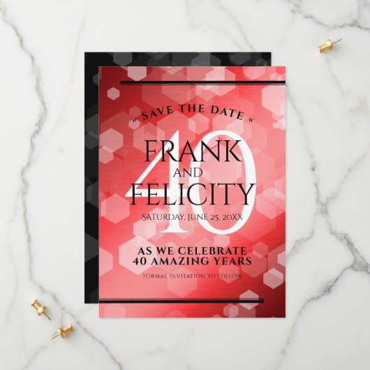 第エレガント40回Rubyの結婚記念日お祝い セーブザデート (正面/裏面インサイチュ)