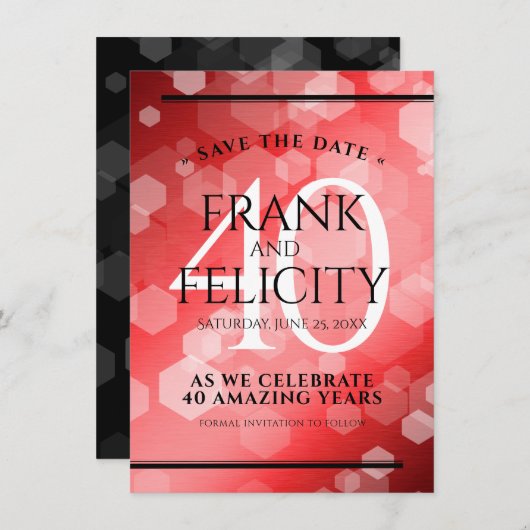 第エレガント40回Rubyの結婚記念日お祝い セーブザデート (正面/裏面)