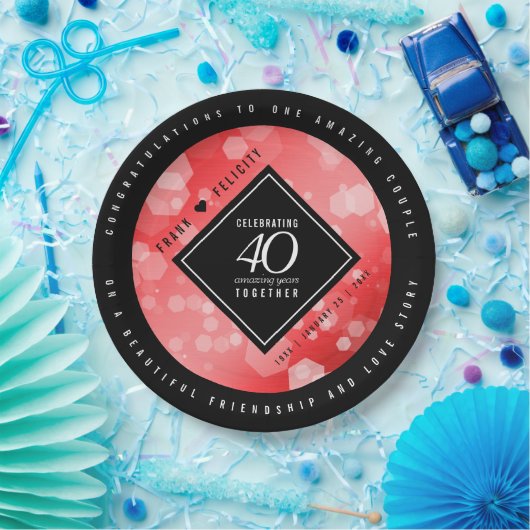 第エレガント40回Rubyの結婚記念日お祝い ペーパープレート (パーティー)