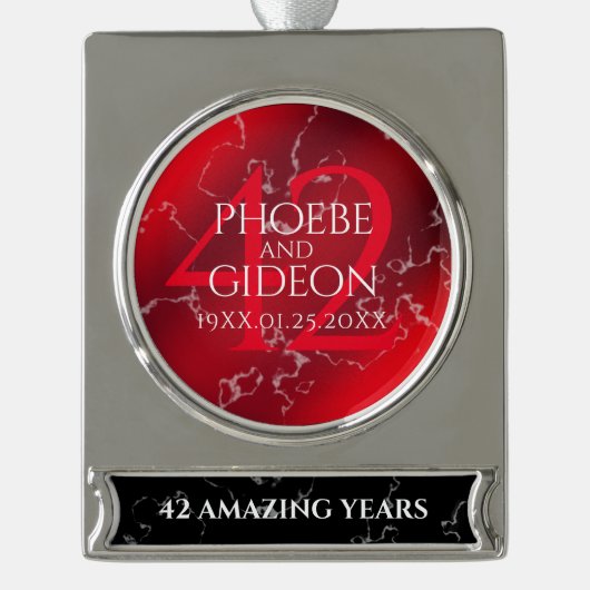 第エレガント42回ジャスパー結婚の記念日 シルバープレートバナーオーナメント (正面)