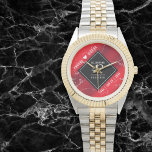 第エレガント42回ジャスパー結婚の記念日 腕時計<br><div class="desc">42日祝のジャスパーの結婚記念日と、この時計で時間のテストに耐える愛スタイリッシュ!白いレタリングエレガントのさくらんぼ赤の背景この特別な機会と特別なマイルストーンのための思い出に残るtouchを追加する。夫婦の名前と結婚年数でパーソナライズ。デザイン© W.H.シム。詳細については、zazzle.com/expressionsoccasionsを参照</div>