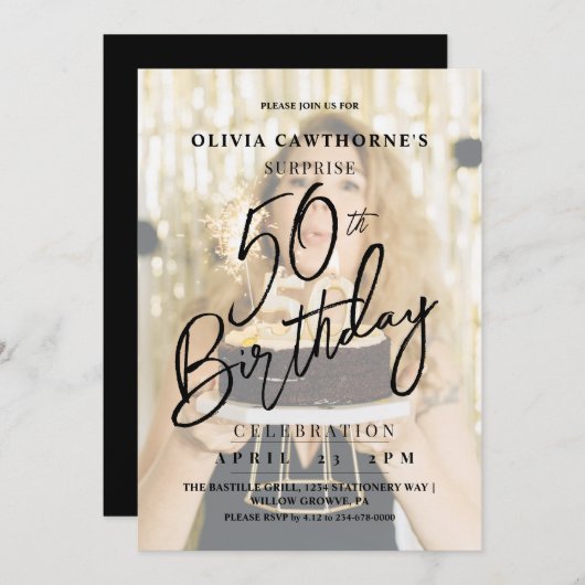 第エレガント50回モダン写真誕生日誘致 招待状 (正面/裏面)