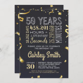 第エレガント50誕生日招待状金ゴールドグリッター 招待状 (正面/裏面)