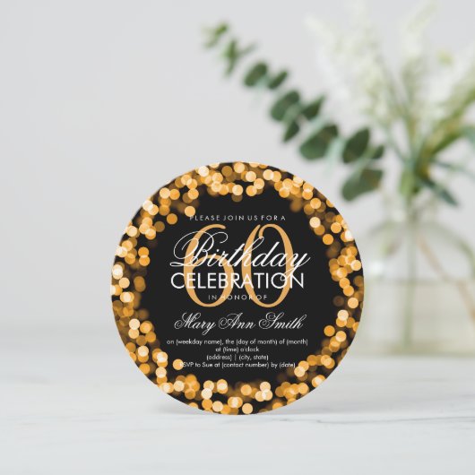 第エレガント60誕生日のきらめく金ゴールド 招待状 (スタンド正面)