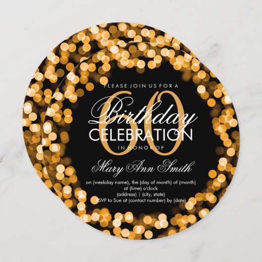 第エレガント60誕生日のきらめく金ゴールド 招待状 (正面/裏面)