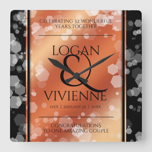 第エレガント8期青銅結婚生誕32年 スクエア壁時計 (正面)