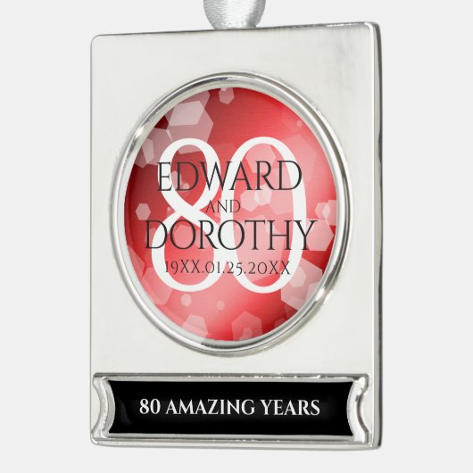 第エレガント80回Rubyの結婚記念日お祝い シルバープレートバナーオーナメント (左)