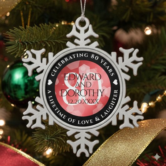 第エレガント80回Rubyの結婚記念日お祝い スノーフレークピューターオーナメント