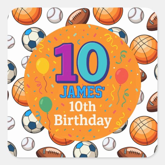 第カスタム10誕生日スポーツテーマシール スクエアシール (正面)