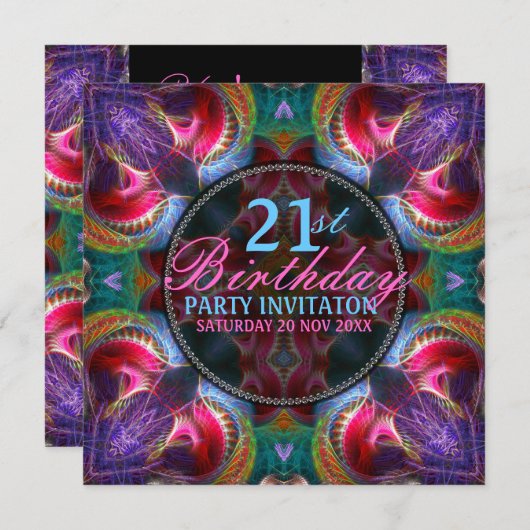 第カラフル21お祝いパーティの招待状 招待状 (正面/裏面)