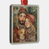 第パーソナライズされた素朴一家族のクリスマスプレゼント メタルオーナメント (右)