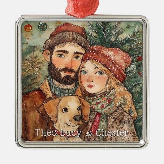 第パーソナライズされた素朴一家族のクリスマスプレゼント メタルオーナメント (正面)