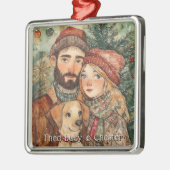 第パーソナライズされた素朴一家族のクリスマスプレゼント メタルオーナメント (左)